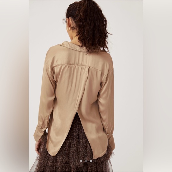 Antropologie Sleek V-Neck Blouse Neutral M - Picture 3 of 4